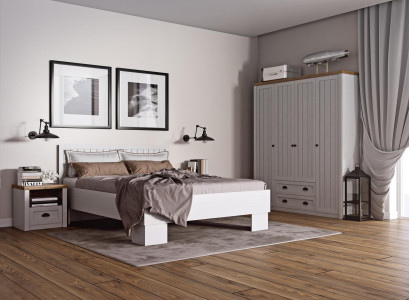 Bed Bedside table Wardrobe 4-piece Bedroom Set Design Artdeco Country House